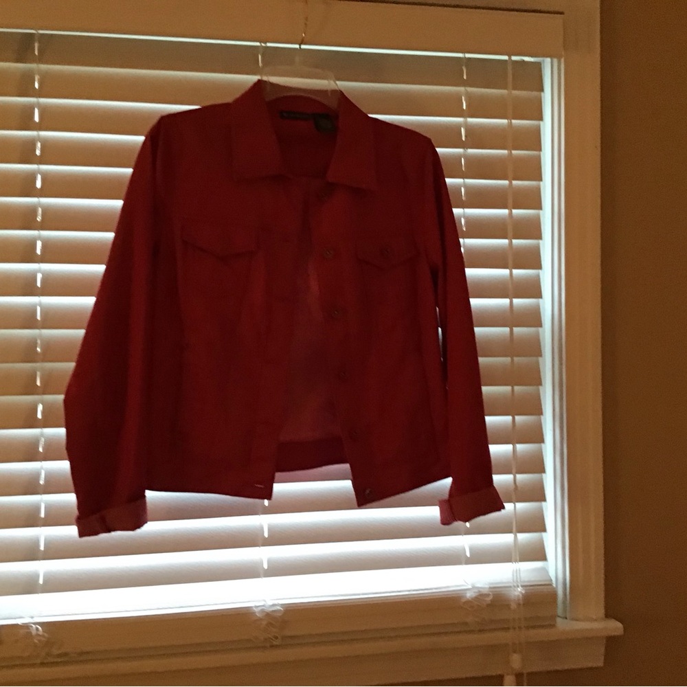 Red denim jacket